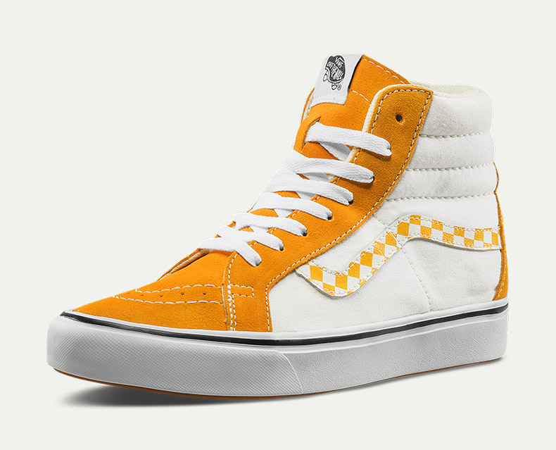 范斯comfycushsk8-hireissue男女同款橙白色高帮鞋板鞋